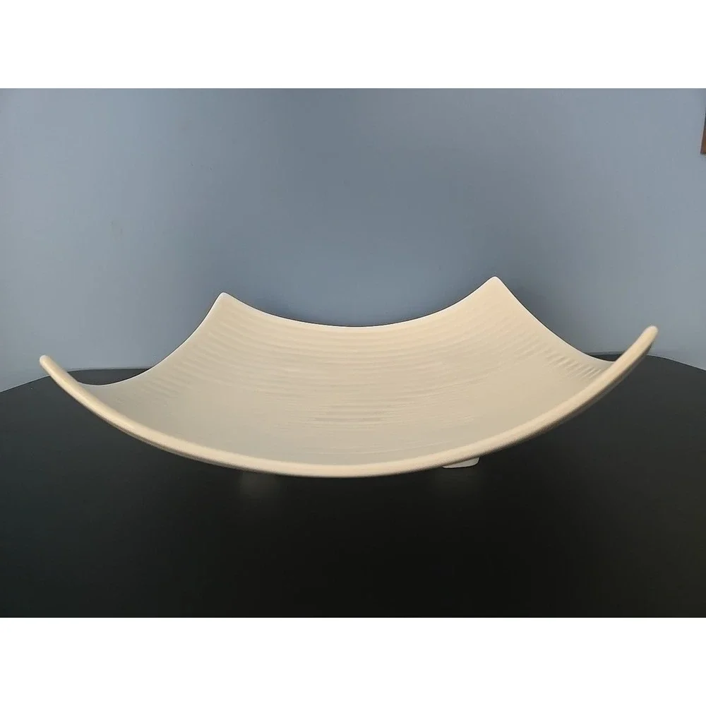 Decorative‎ Platter Tray Footed Square & Curvy White Ceramic 15